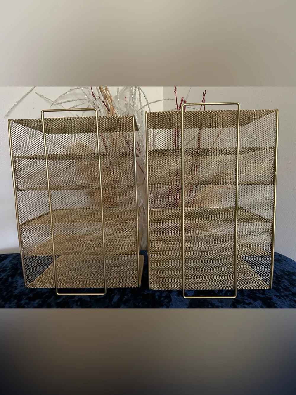 5 PCS | Gold Mesh Desk Organizer Set - File Holders & Letter Trays